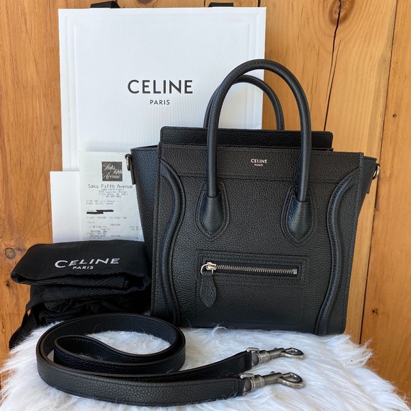 Celine Handbags - Celine Drummed Calfskin Nano Luggage Black